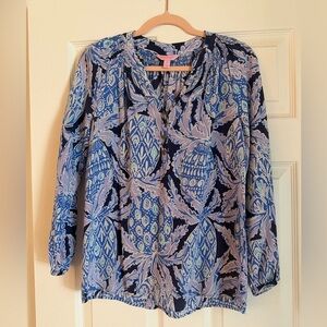 Lilly Pulitzer silk Elsa blouse in coconut safari pineapple print xs